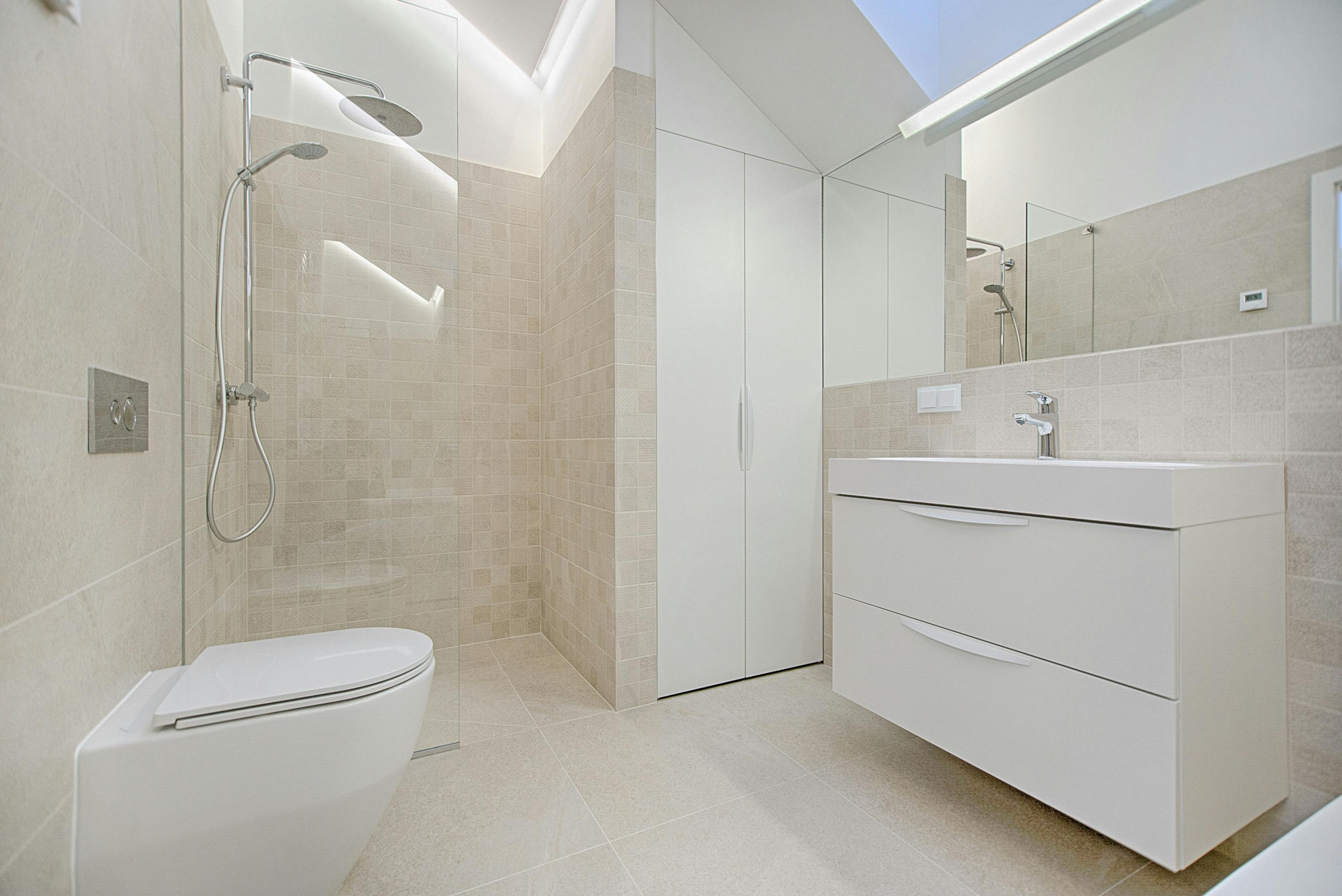 A modern bathroom with freshly cleaned tiles